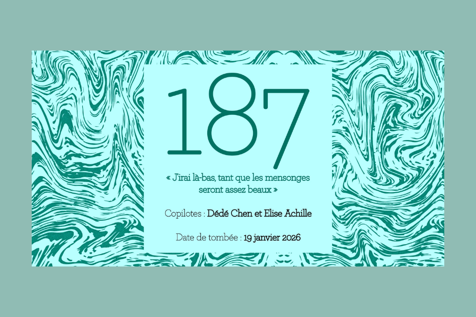 La revue Mœbius lance son appel de textes pour le numéro 187. La date limite pour nous soumettre votre texte est le 19 janvier 2026.