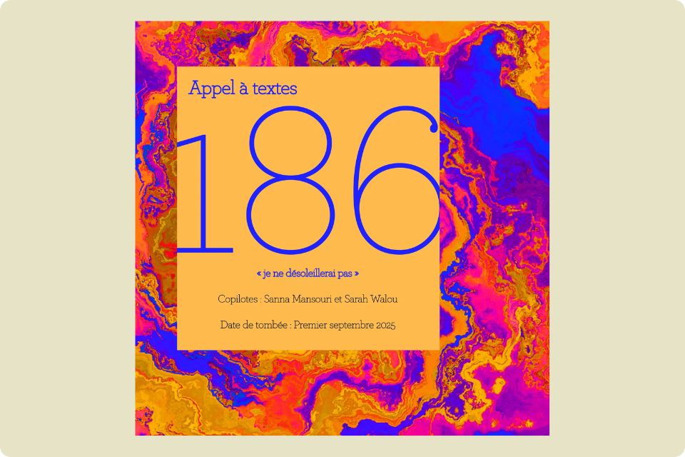 Appel de textes pour la revue Moebius, thème je ne desoleillerai pas, date limite le 1er septembre 2025.